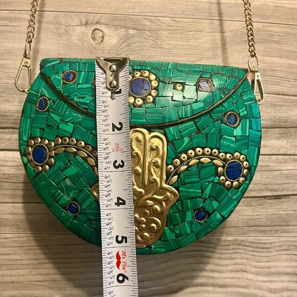 🎄NWOT, RAMLA Clutch Moroccan Purse Mosaic turquoise green Hamsa Hand. Boho Chic - Picture 10 of 15